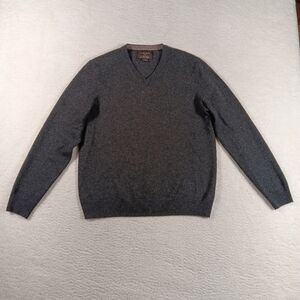 Black Brown 1826 Sweater Mens Medium Gray 2 Ply Cashmere V-Neck